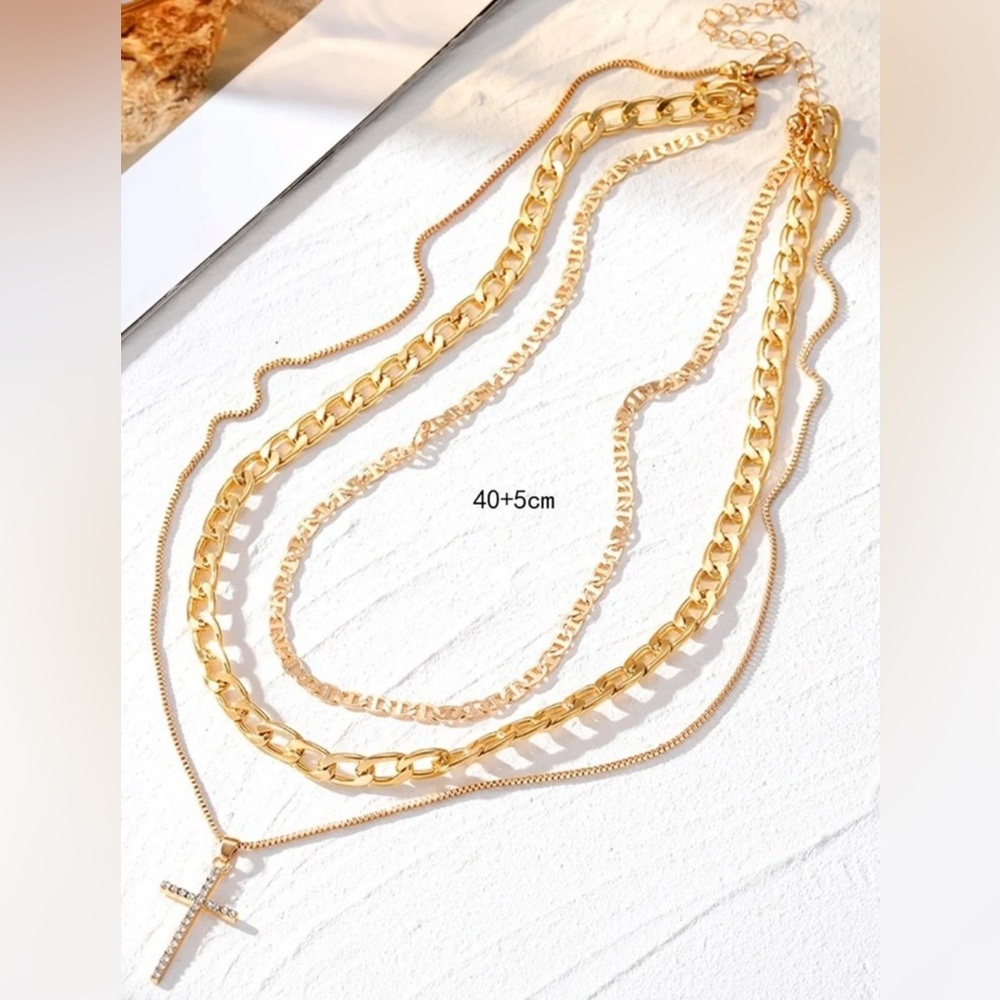 Gold‎ Tone Layered Cross Necklace - Picture 2 of 4